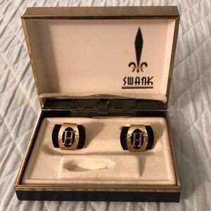 Vintage Swank H Initial Monogram Cuff Links Black Gold in Original Box